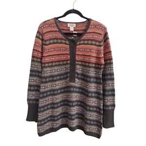 NWT TALBOTS Fair Isle Henley Style Pullover Tunic Sweater M Grandmacore